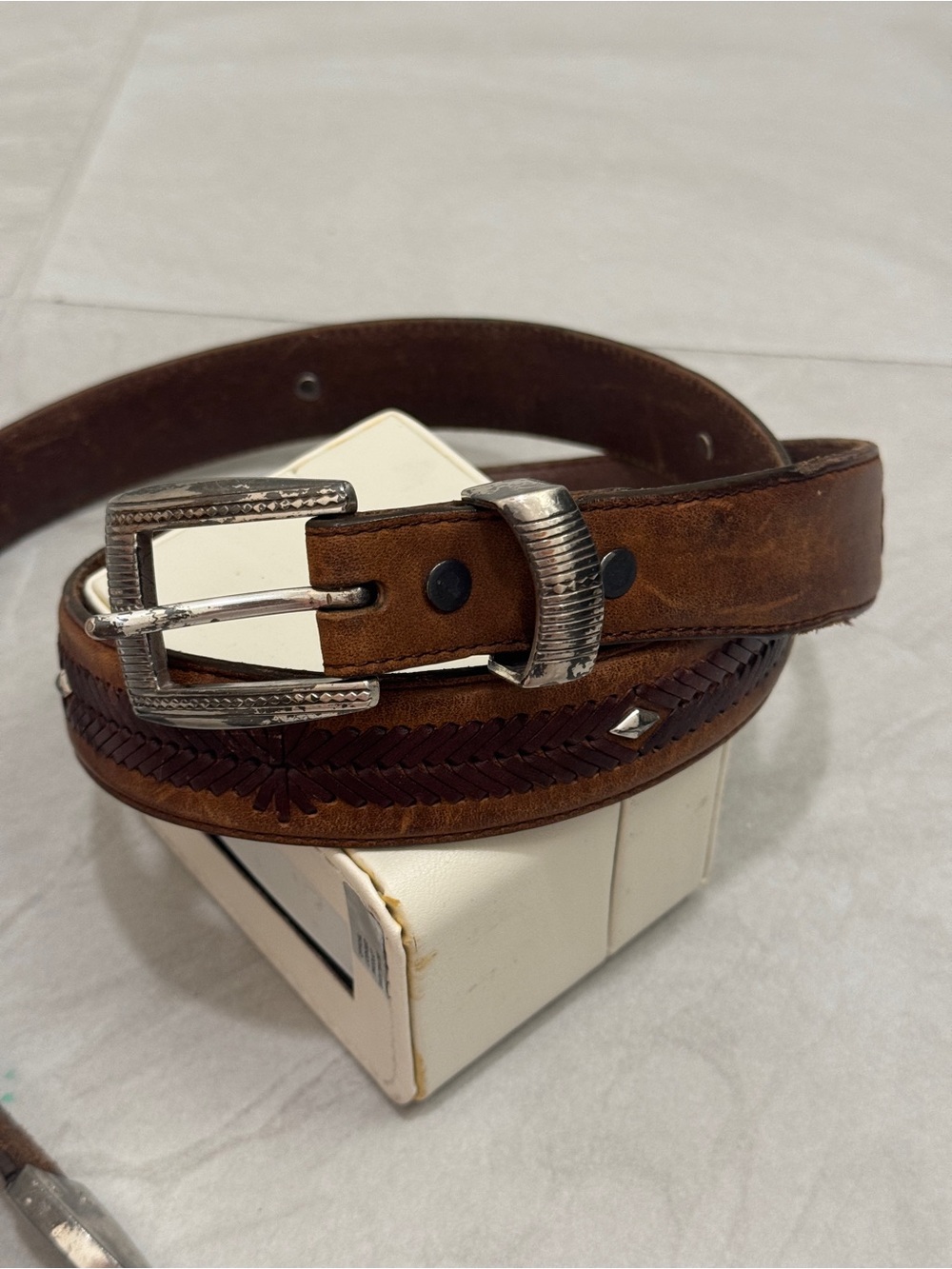 Western Style Brighton Brown Leather Braided Accent Belt